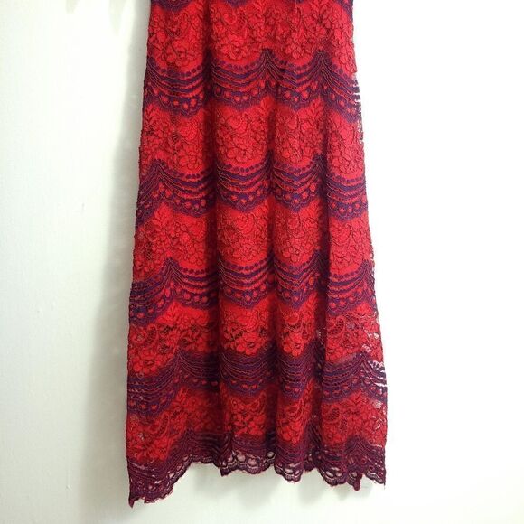 Vintage Navy & Red Lace 3/4 Sleeve Maxi Gown - Picture 3 of 12